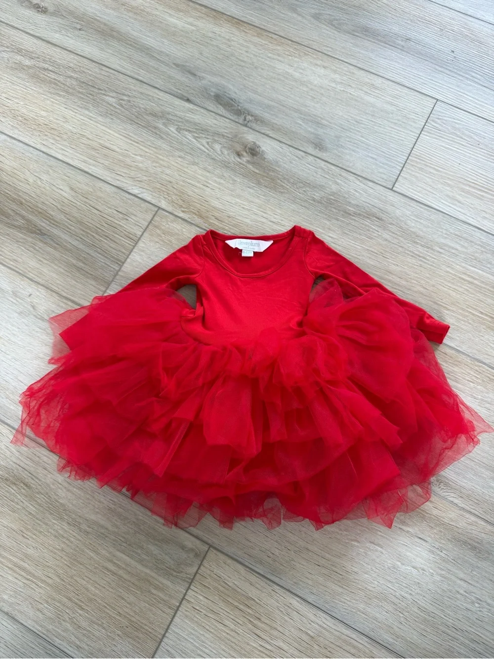Festive Red Tulle Dance Dress for Kids - Long Sleeve